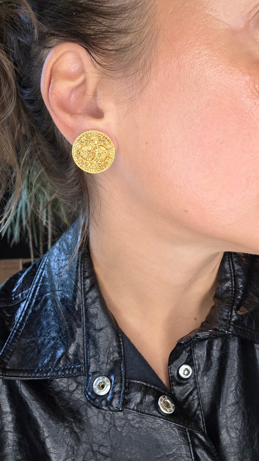 Chanel Gold Plated CC Clip-On Vintage Earrings - R0162