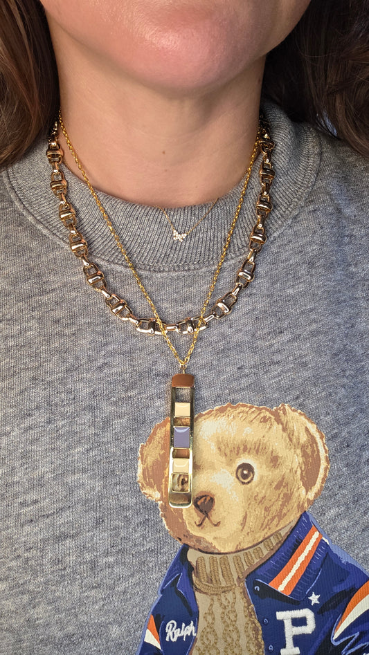 Givenchy Gold Bar Cream/Purple Pendant Necklace - 2469