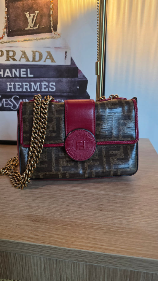 Fendi Zucca Coated Canvas Chain Shoulder Bag - 3798
