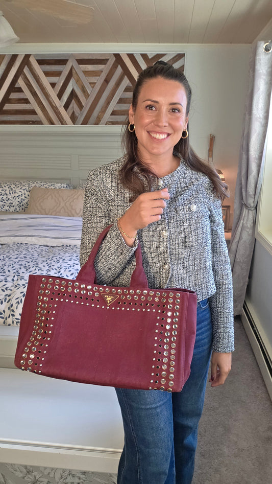 Prada Burgandy Canapa GM Tote Bag - R0196