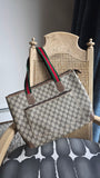 Gucci GG Supreme Web Sherry Line Beige Tote Bag - 3809