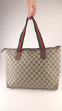 Gucci GG Supreme Web Sherry Line Beige Tote Bag - 3809
