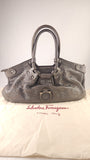 Salvatore Ferragamo Gancini Silver Leather Shoulder Bag - 3808