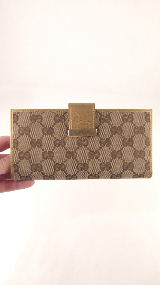 Gucci GG Canvas Long Wallet w/ Gold Trim - 3772
