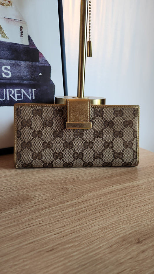 Gucci GG Canvas Long Wallet w/ Gold Trim - 3772