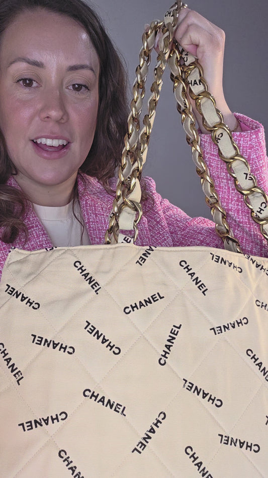 Chanel Beige Canvas 'Chanel' Double Chain Tote - G0371