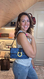 Salvatore Ferragamo Gancini Navy Canvas Shoulder Bag - 3686