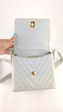 Chanel Light Blue Lamb Skin V Stitch Shoulder Bag - 3448