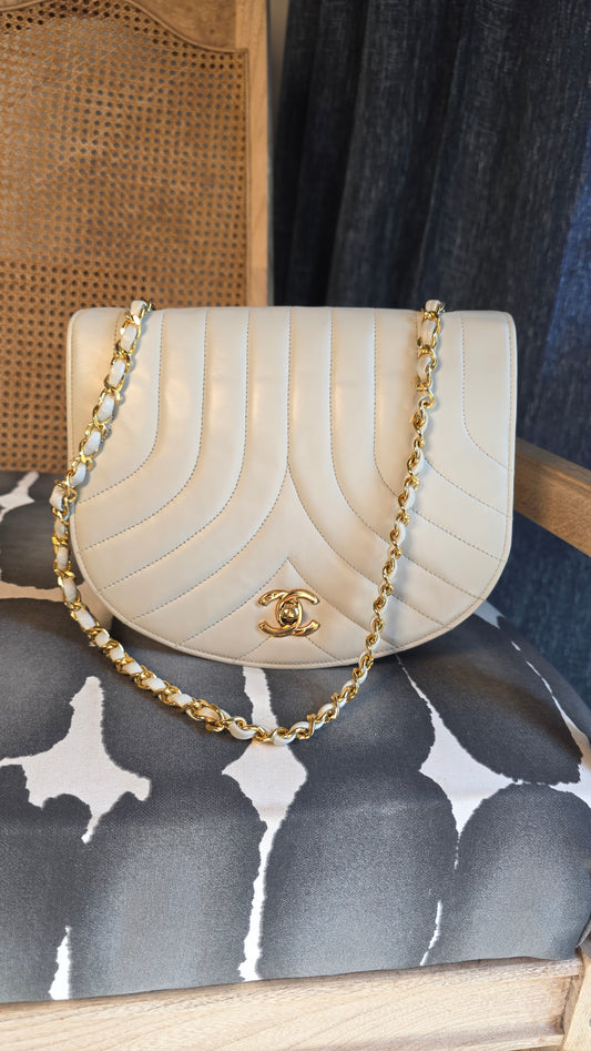 Chanel Blue/Grey Leather Chain Shoulder Bag - 3623