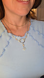 Nina Ricci Silver Tone Geometric Rhinestone & Pearl Necklace - G0954