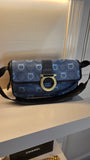 Salvatore Ferragamo Gancini Navy Canvas Shoulder Bag - 3686