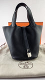 Hermes Picotin Taurillon Clemence Black Leather Palladium Hardware 18 PM - G0343