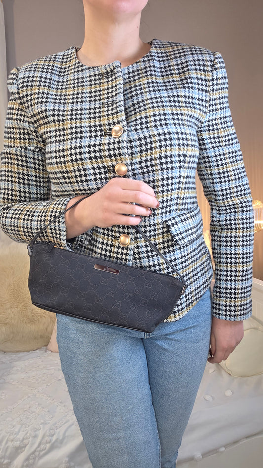 Gucci GG Brown/Black Canvas Boat Shoulder Bag - 3277