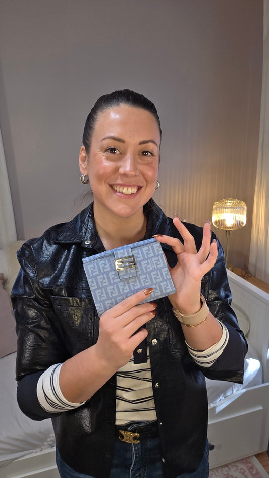 Fendi Zucchino Light Blue Compact Wallet - 3221