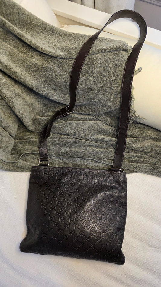 Gucci GG Brown Leather Messenger Bag - G0402