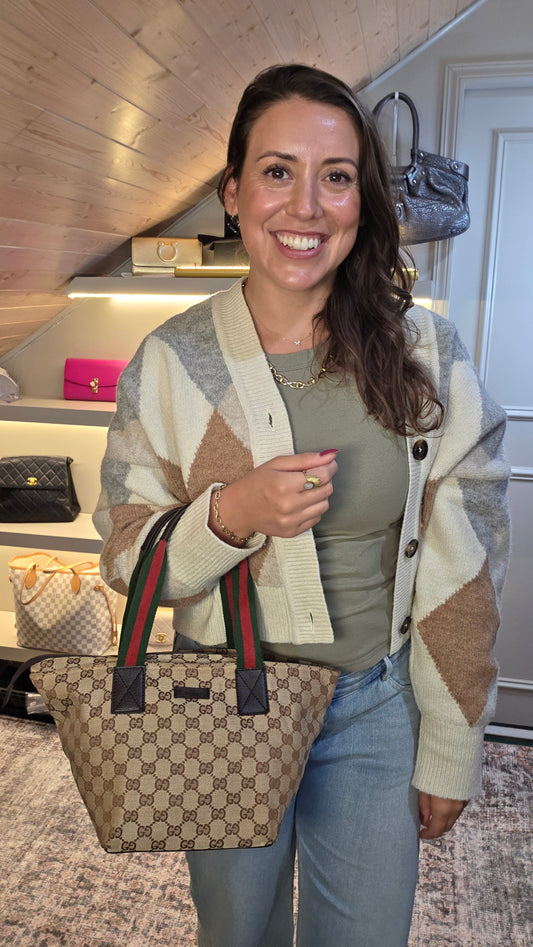 Gucci Beige Canvas Sherry Line Handbag - 3810