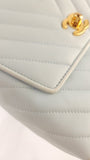 Chanel Light Blue Lamb Skin V Stitch Shoulder Bag - 3448