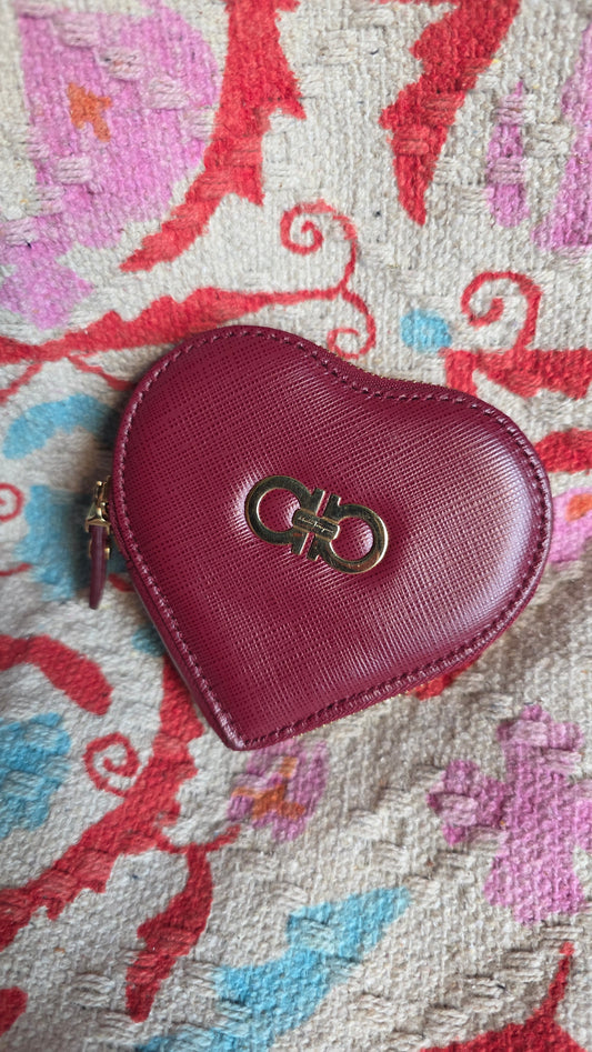 Salvatore Ferragamo Red Leather Heart Coin Purse - 3513