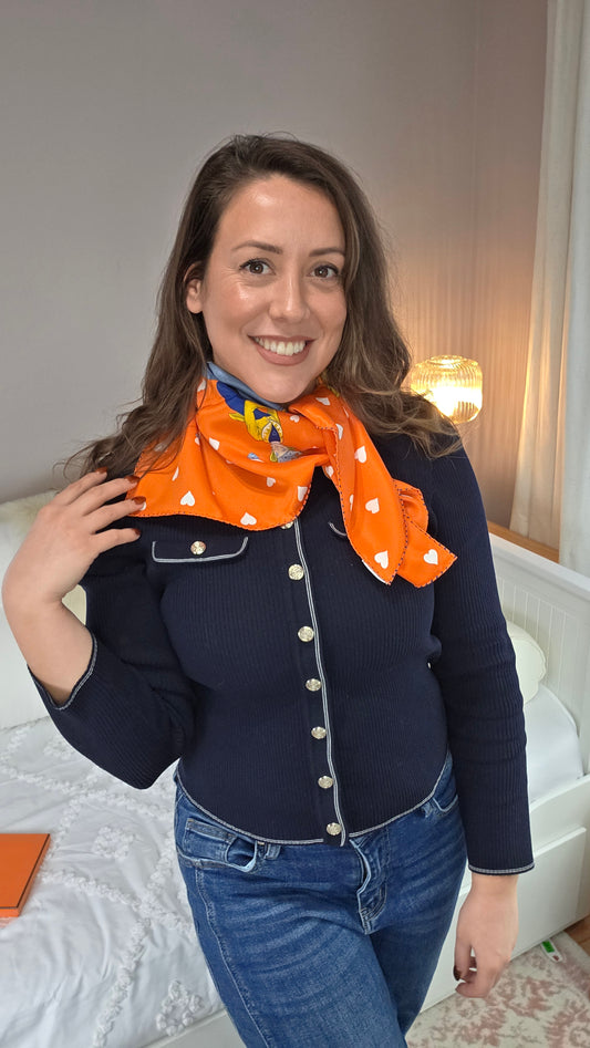 Hermes 100% Silk Orange Tea Time Scarf - 3110