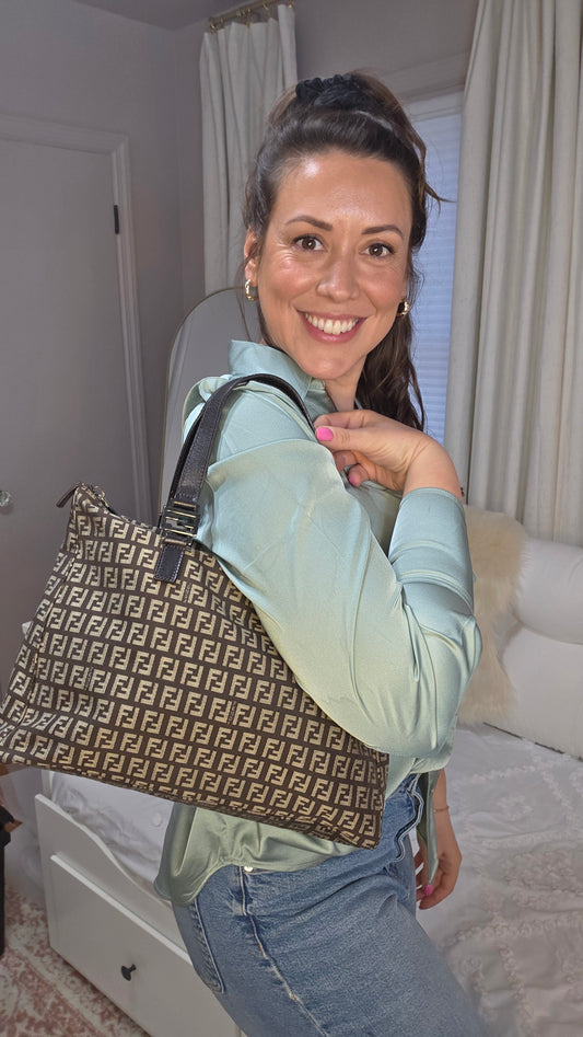 Fendi Zucchino Brown Canvas Tote - G0338