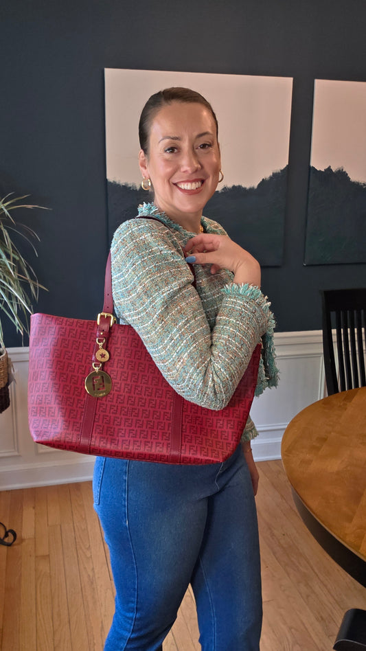 Fendi Zucchino Red Canvas Tote - 3524
