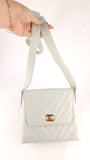 Chanel Light Blue Lamb Skin V Stitch Shoulder Bag - 3448
