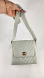 Chanel Light Blue Lamb Skin V Stitch Shoulder Bag - 3448