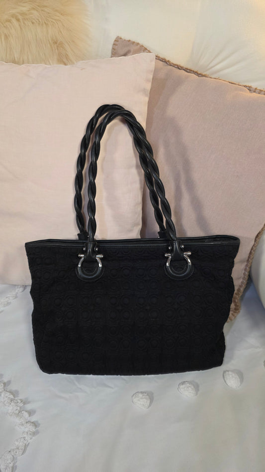 Salvatore Ferragamo Gancini Black Nylon Tote Bag - 3222