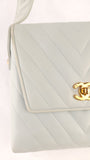 Chanel Light Blue Lamb Skin V Stitch Shoulder Bag - 3448