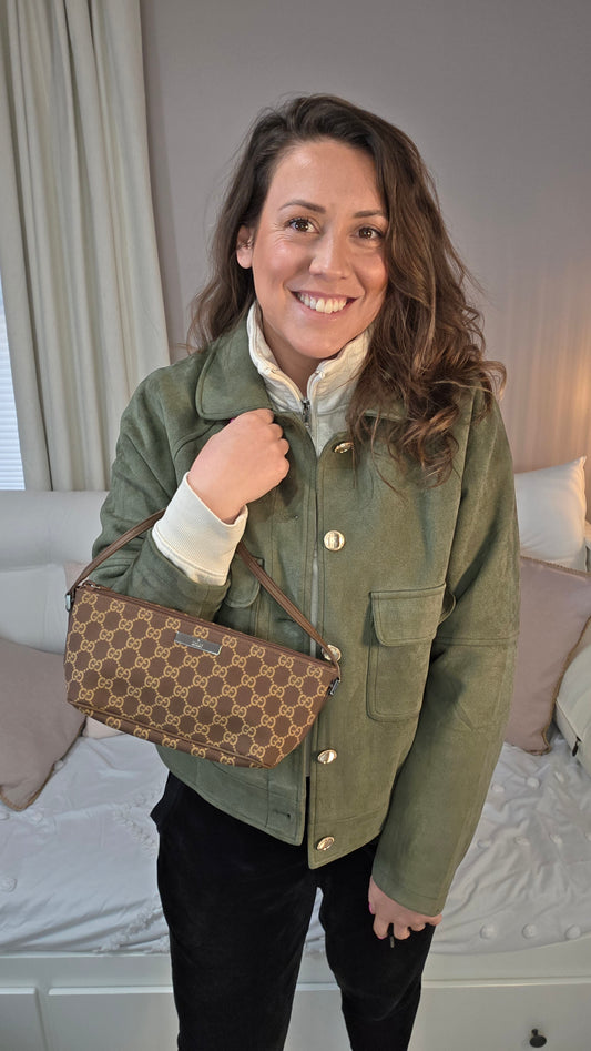 Gucci GG Brown/Beige Canvas Boat Shoulder Bag - 3325