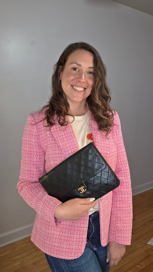 Chanel Black Lambskin Single Flap Matelasse Shoulder Bag - 3381