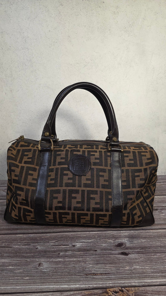 Fendi Zucca Brown Canvas Boston Bag - G0262