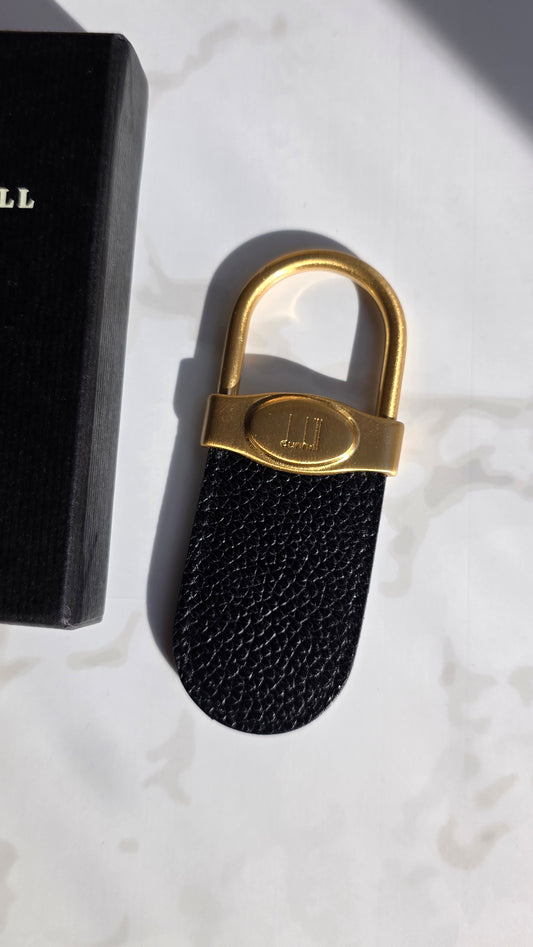Dunhill Black Leather & Gold Tone Keychain - G0849