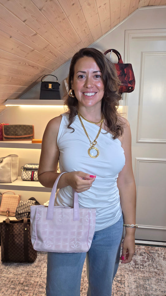 Chanel Pink Nylon Travel Line Small Hand Bag - G0437