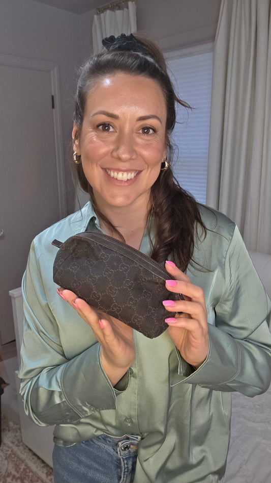 Gucci GG Brown/Black Canvas Pouch - G0283