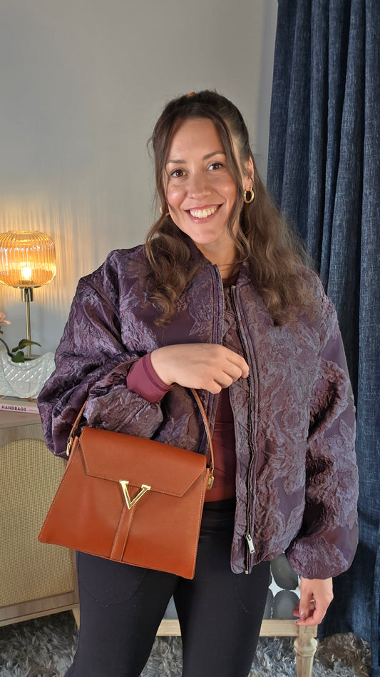 Valentino Brown Leather 2way Hand Bag - 3485