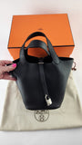 Hermes Picotin Taurillon Clemence Black Leather Palladium Hardware 18 PM - G0343