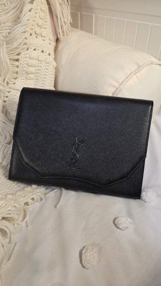YSL Black Leather Clutch - 3263