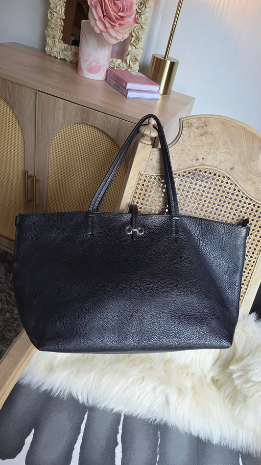 Salvatore Ferragamo Gancini Black Leather Tote Bag - G0411
