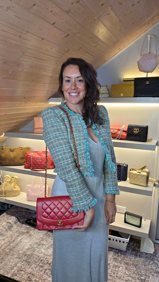 Chanel Diana 25 Red Lambskin Chain Shoulder Bag - 3497
