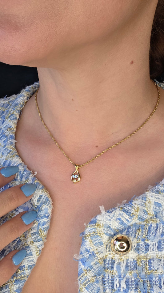Nina Ricci Gold Tone Necklace w/ Tear Drop Charm - 3020