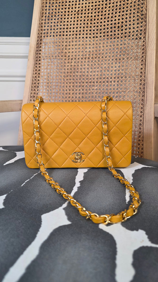 Chanel Matelasse Golden Yellow Lambskin Chain Shoulder Bag - 3489