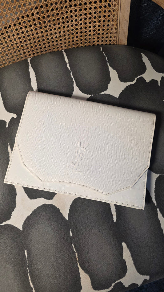 YSL White Saffiano Leather Clutch - G0551