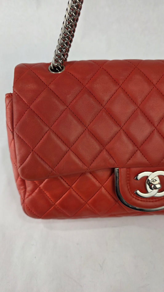 Chanel Matelasse Red Lambskin Double Flap Shoulder Bag - G0465