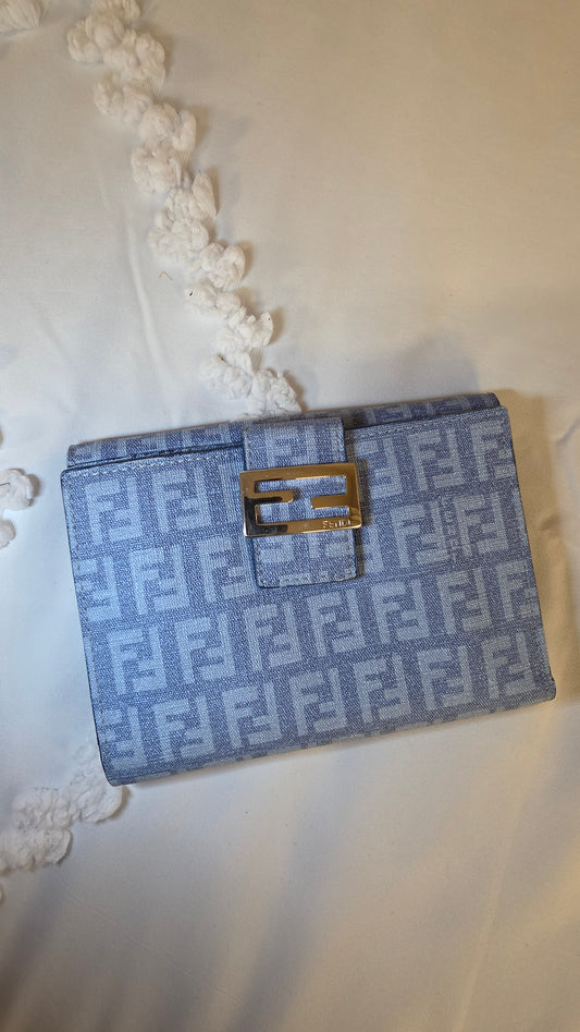 Fendi Zucchino Light Blue Compact Wallet - 3221