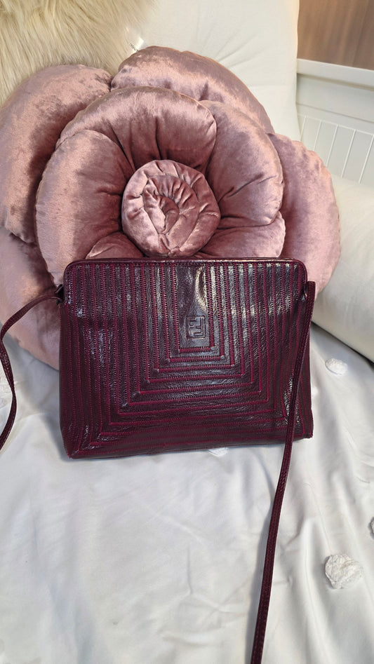 Fendi Burgandy Patent Leather Stitched Shoulder Bag - G0274